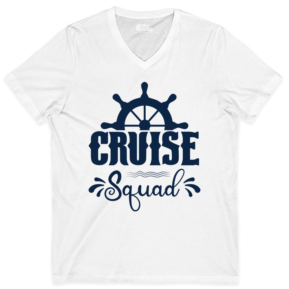 Cruise Squad Shirt - Matching Cruise Group Nautical Apparel (V-Neck) in White - Cruise Squad Shirt - Nautical Wheel Matching Cruise Group Tee Design