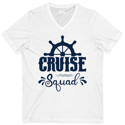 Cruise Squad Shirt - Matching Cruise Group Nautical Apparel (V-Neck) in White - Cruise Squad Shirt - Nautical Wheel Matching Cruise Group Tee Design