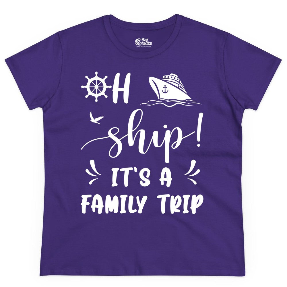 Funny Family Cruise Shirt - Oh Ship Family Vacation Group Tee (Ladies Tee) in Purple - Oh Ship It's A Family Trip - Funny Cruise Family Cruise Shirt
