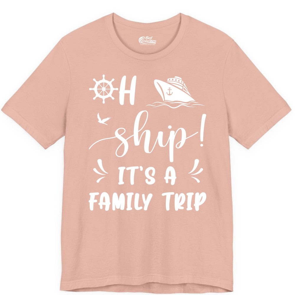 Funny Family Cruise Shirt - Oh Ship Family Vacation Group Tee (Premium Tee) in Peach - Oh Ship It's A Family Trip - Funny Cruise Family Cruise Shirt