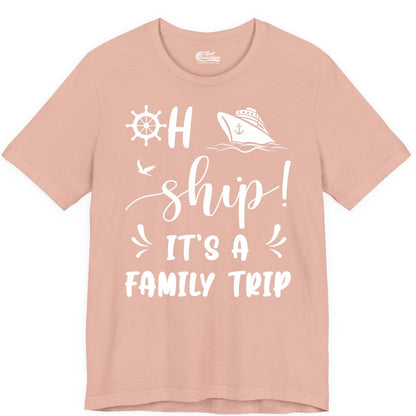Funny Family Cruise Shirt - Oh Ship Family Vacation Group Tee (Premium Tee) in Peach - Oh Ship It's A Family Trip - Funny Cruise Family Cruise Shirt