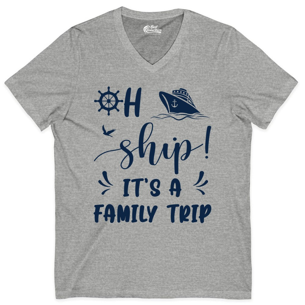 Funny Family Cruise Shirt - Oh Ship Family Vacation Group Tee (V-Neck) in Athletic Heather - Oh Ship It's A Family Trip - Funny Cruise Family Cruise Shirt