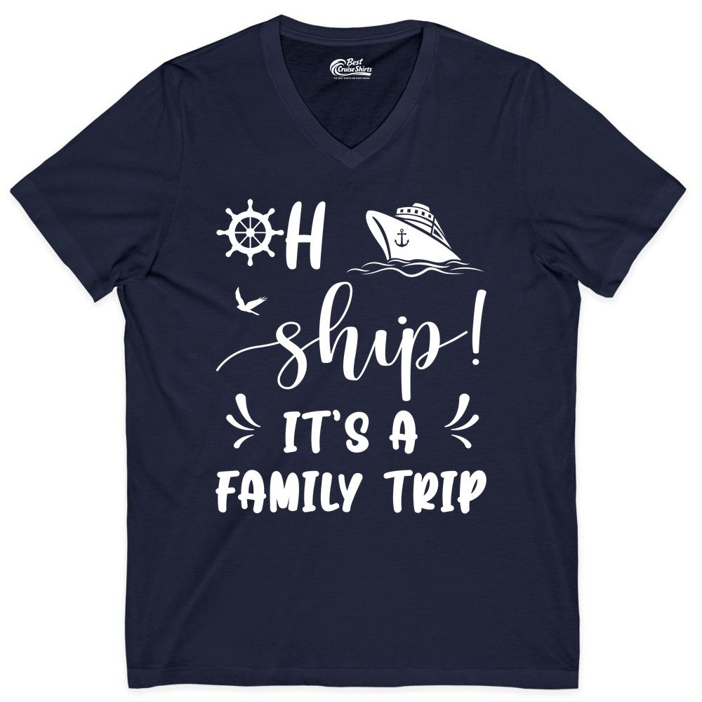 Funny Family Cruise Shirt - Oh Ship Family Vacation Group Tee (V-Neck) in Navy - Oh Ship It's A Family Trip - Funny Cruise Family Cruise Shirt