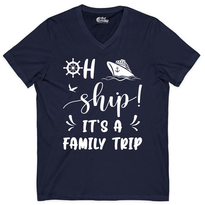 Funny Family Cruise Shirt - Oh Ship Family Vacation Group Tee (V-Neck) in Navy - Oh Ship It's A Family Trip - Funny Cruise Family Cruise Shirt