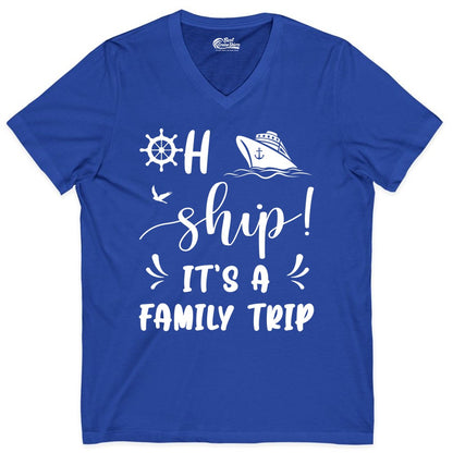 Funny Family Cruise Shirt - Oh Ship Family Vacation Group Tee (V-Neck) in True Royal - Oh Ship It's A Family Trip - Funny Cruise Family Cruise Shirt