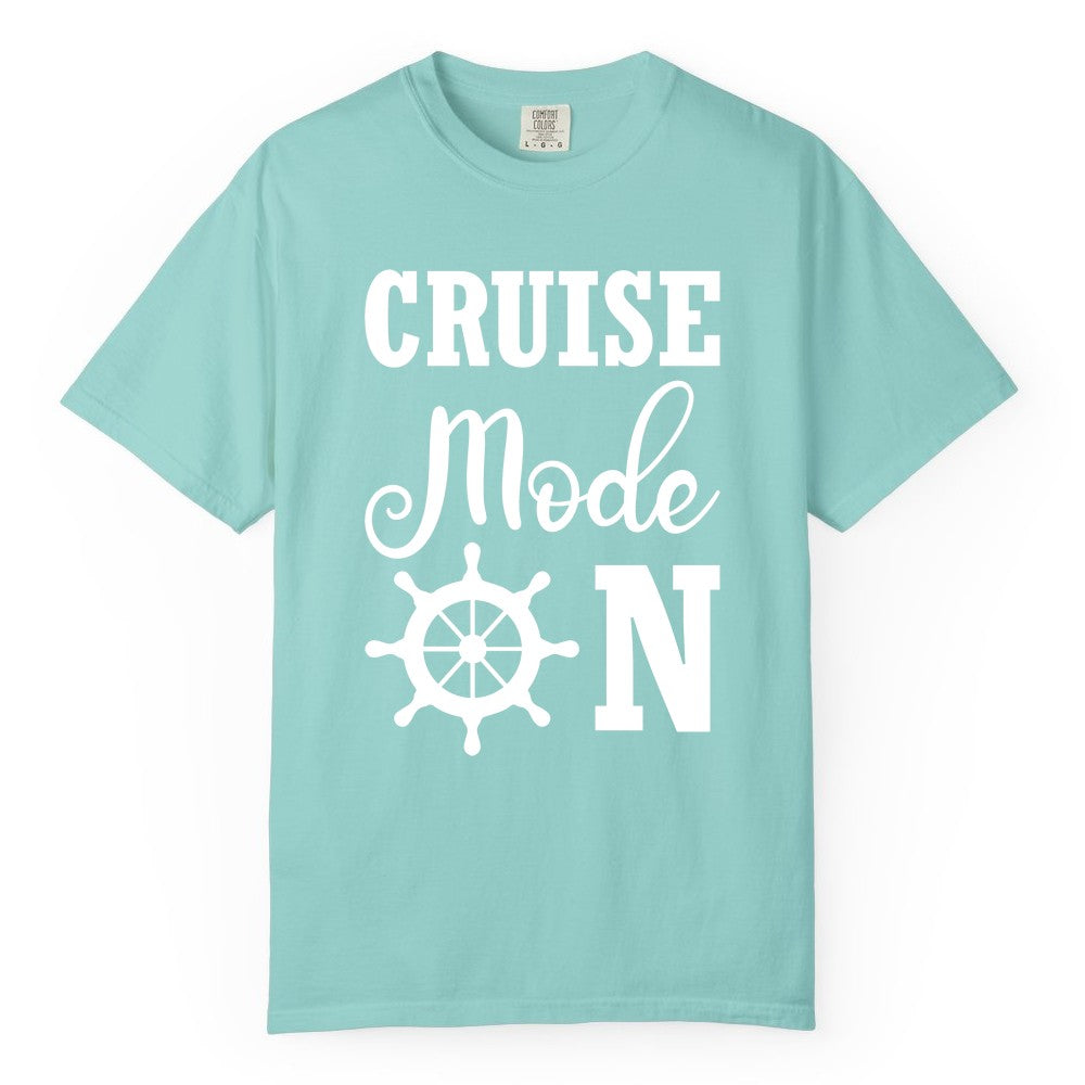 Cruise Mode On Shirt - Nautical Vacation Shirt for Cruise Travelers (Comfort Color) in Chalky Mint - Cruise Mode On Shirt With Nautical Wheel Bold Vacation Design
