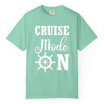 Cruise Mode On Shirt - Nautical Vacation Shirt for Cruise Travelers (Comfort Color) in Island Reef - Cruise Mode On Shirt With Nautical Wheel Bold Vacation Design