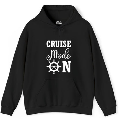 Cruise Mode On Shirt - Nautical Vacation Shirt for Cruise Travelers (Hoodie) in Black - Cruise Mode On Shirt With Nautical Wheel Bold Vacation Design