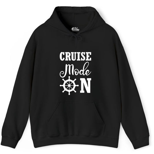 Cruise Mode On Shirt - Nautical Vacation Shirt for Cruise Travelers (Hoodie) in Black - Cruise Mode On Shirt With Nautical Wheel Bold Vacation Design