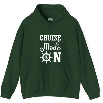 Cruise Mode On Shirt - Nautical Vacation Shirt for Cruise Travelers (Hoodie) in Forest Green - Cruise Mode On Shirt With Nautical Wheel Bold Vacation Design