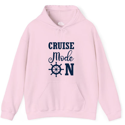 Cruise Mode On Shirt - Nautical Vacation Shirt for Cruise Travelers (Hoodie) in Light Pink - Cruise Mode On Shirt With Nautical Wheel Bold Vacation Design