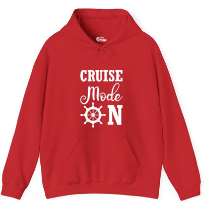 Cruise Mode On Shirt - Nautical Vacation Shirt for Cruise Travelers (Hoodie) in Red - Cruise Mode On Shirt With Nautical Wheel Bold Vacation Design