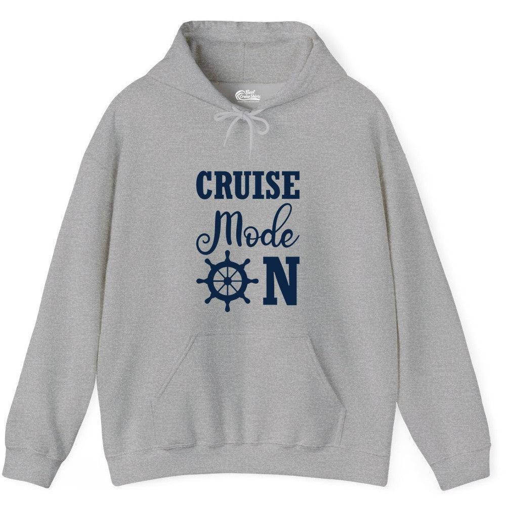 Cruise Mode On Shirt - Nautical Vacation Shirt for Cruise Travelers (Hoodie) in Sport Grey - Cruise Mode On Shirt With Nautical Wheel Bold Vacation Design
