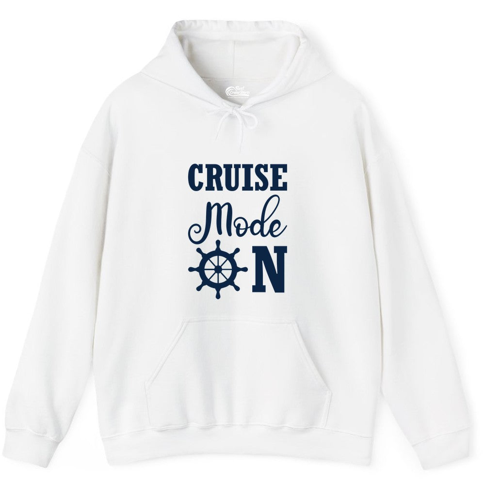 Cruise Mode On Shirt - Nautical Vacation Shirt for Cruise Travelers (Hoodie) in White - Cruise Mode On Shirt With Nautical Wheel Bold Vacation Design