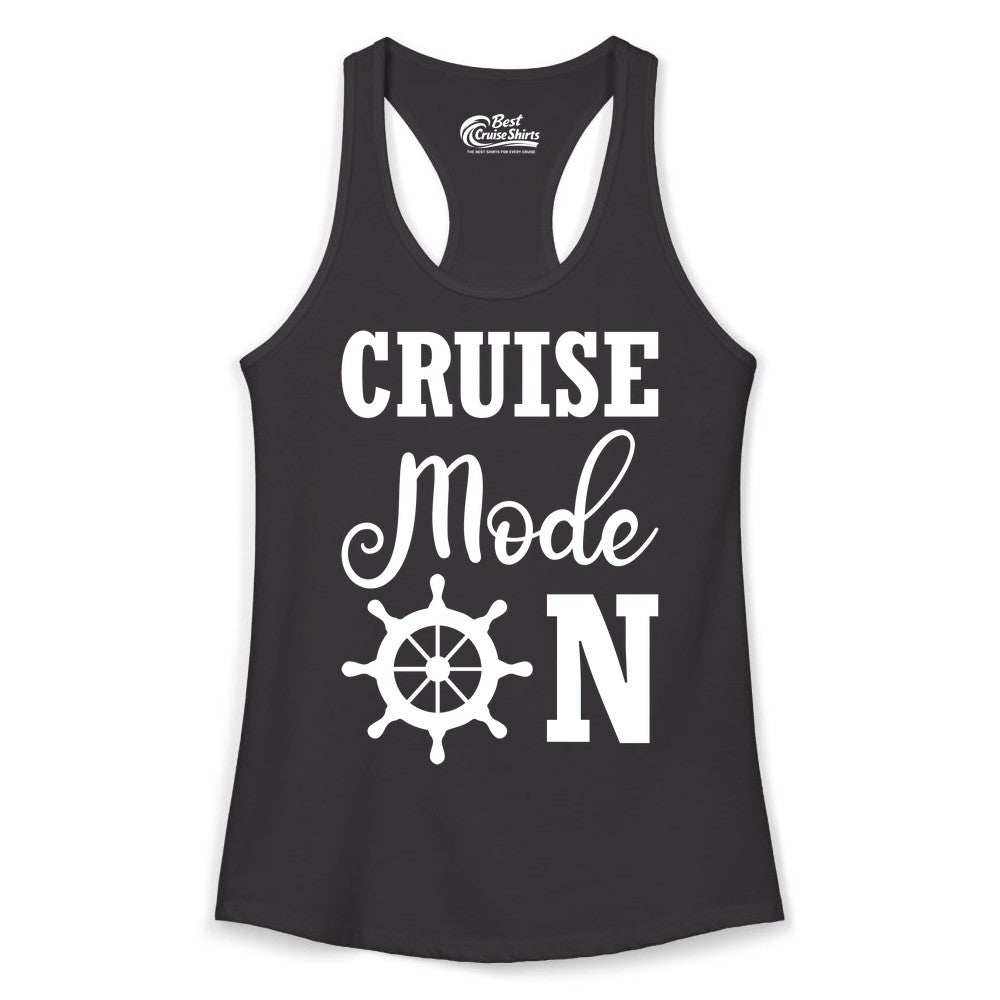 Cruise Mode On Shirt - Nautical Vacation Shirt for Cruise Travelers (Ladies Tank) in Black - Cruise Mode On Shirt With Nautical Wheel Bold Vacation Design