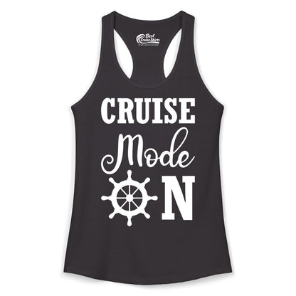 Cruise Mode On Shirt - Nautical Vacation Shirt for Cruise Travelers (Ladies Tank) in Black - Cruise Mode On Shirt With Nautical Wheel Bold Vacation Design