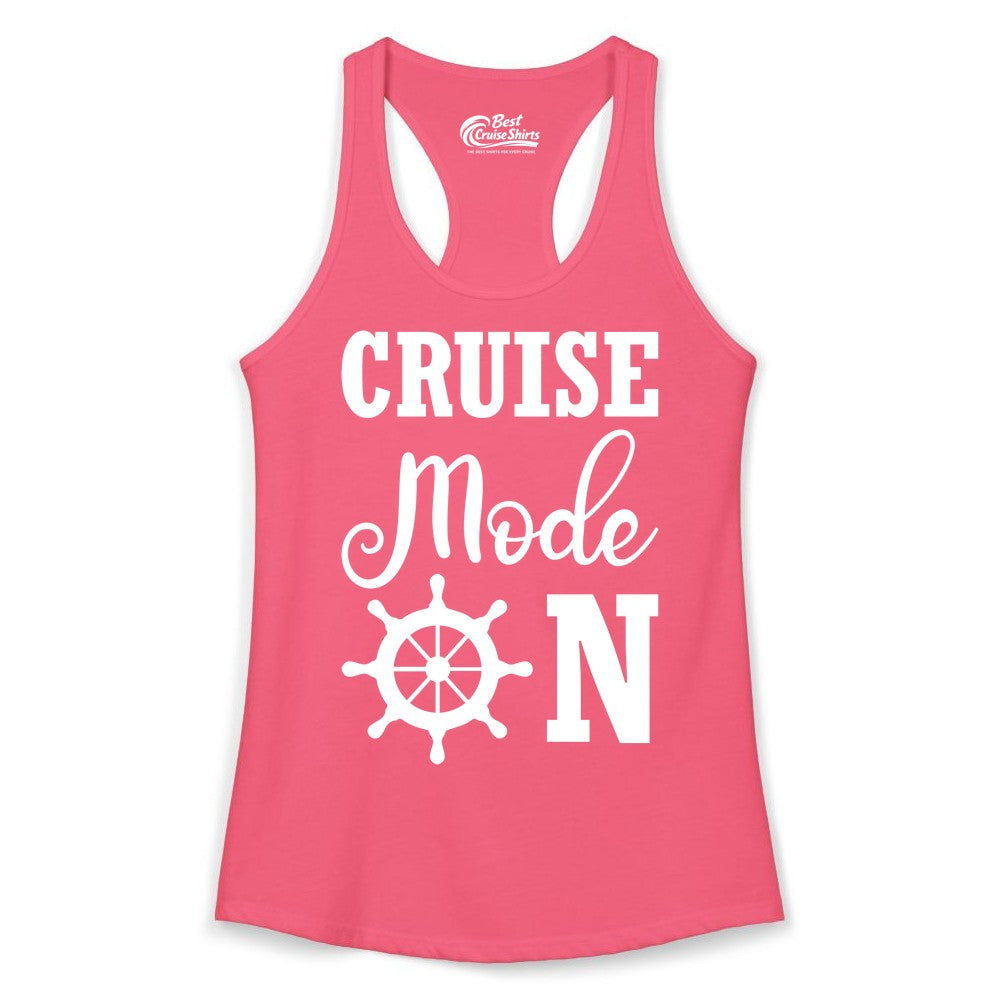 Cruise Mode On Shirt - Nautical Vacation Shirt for Cruise Travelers (Ladies Tank) in Hot Pink - Cruise Mode On Shirt With Nautical Wheel Bold Vacation Design