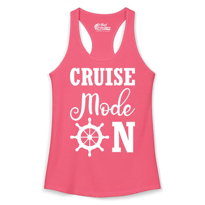 Cruise Mode On Shirt - Nautical Vacation Shirt for Cruise Travelers (Ladies Tank) in Hot Pink - Cruise Mode On Shirt With Nautical Wheel Bold Vacation Design
