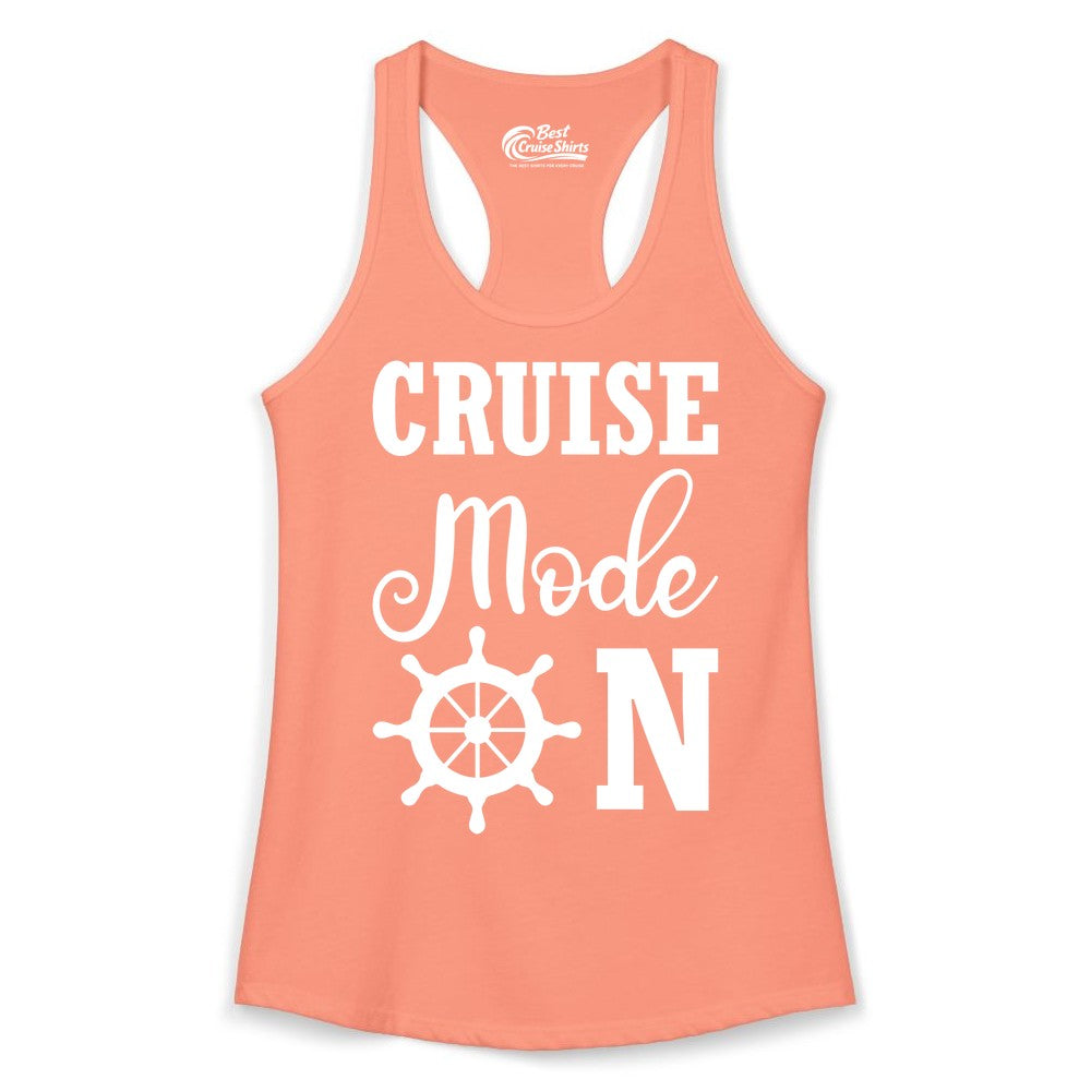 Cruise Mode On Shirt - Nautical Vacation Shirt for Cruise Travelers (Ladies Tank) in Solid Light Orange - Cruise Mode On Shirt With Nautical Wheel Bold Vacation Design