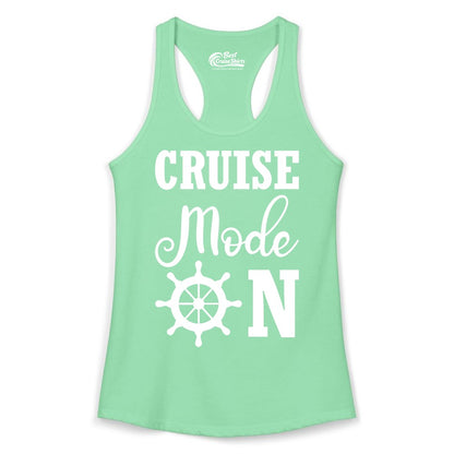 Cruise Mode On Shirt - Nautical Vacation Shirt for Cruise Travelers (Ladies Tank) in Solid Mint - Cruise Mode On Shirt With Nautical Wheel Bold Vacation Design