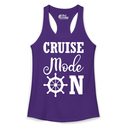 Cruise Mode On Shirt - Nautical Vacation Shirt for Cruise Travelers (Ladies Tank) in Solid Purple Rush - Cruise Mode On Shirt With Nautical Wheel Bold Vacation Design
