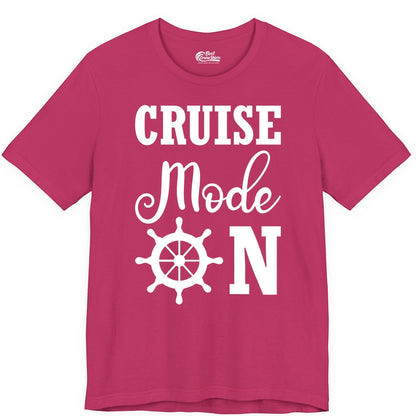 Cruise Mode On Shirt - Nautical Vacation Shirt for Cruise Travelers (Premium Tee) in Berry - Cruise Mode On Shirt With Nautical Wheel Bold Vacation Design