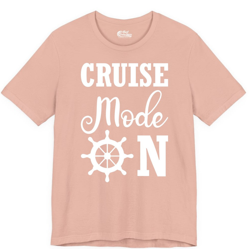 Cruise Mode On Shirt - Nautical Vacation Shirt for Cruise Travelers (Premium Tee) in Peach - Cruise Mode On Shirt With Nautical Wheel Bold Vacation Design