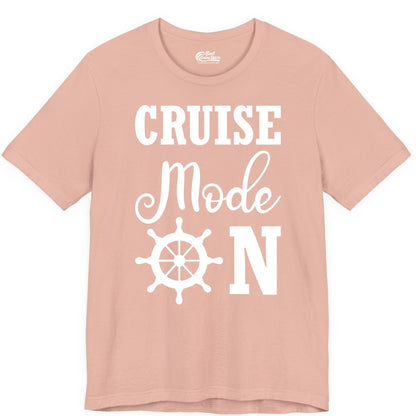 Cruise Mode On Shirt - Nautical Vacation Shirt for Cruise Travelers (Premium Tee) in Peach - Cruise Mode On Shirt With Nautical Wheel Bold Vacation Design