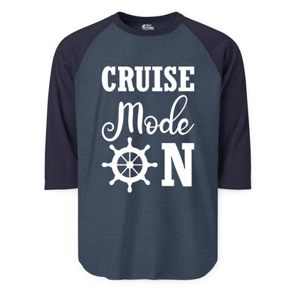 Cruise Mode On Shirt - Nautical Vacation Shirt for Cruise Travelers (Raglan) in Heather DenimNavy - Cruise Mode On Shirt With Nautical Wheel Bold Vacation Design