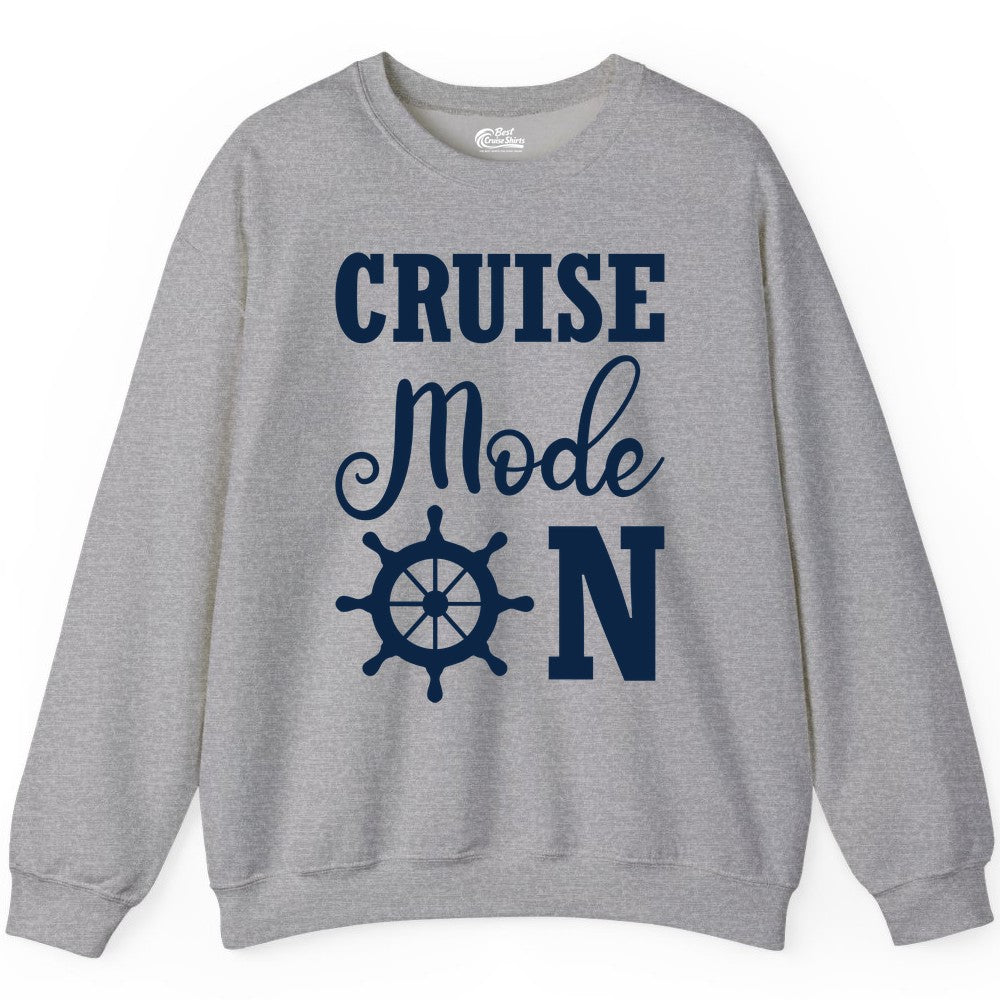 Cruise Mode On Shirt - Nautical Vacation Shirt for Cruise Travelers (Sweatshirt) in Sport Grey - Cruise Mode On Shirt With Nautical Wheel Bold Vacation Design