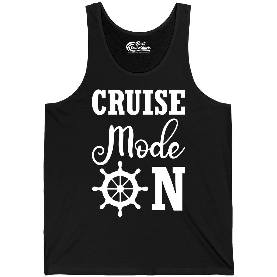 Cruise Mode On Shirt - Nautical Vacation Shirt for Cruise Travelers (Tank Top) in Black - Cruise Mode On Shirt With Nautical Wheel Bold Vacation Design