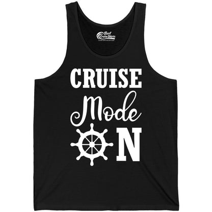 Cruise Mode On Shirt - Nautical Vacation Shirt for Cruise Travelers (Tank Top) in Black - Cruise Mode On Shirt With Nautical Wheel Bold Vacation Design