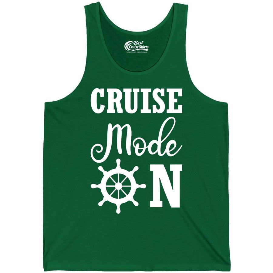 Cruise Mode On Shirt - Nautical Vacation Shirt for Cruise Travelers (Tank Top) in Kelly - Cruise Mode On Shirt With Nautical Wheel Bold Vacation Design