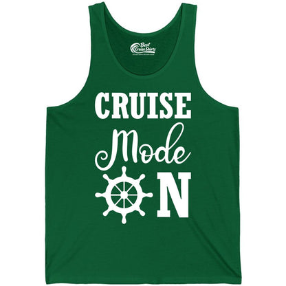 Cruise Mode On Shirt - Nautical Vacation Shirt for Cruise Travelers (Tank Top) in Kelly - Cruise Mode On Shirt With Nautical Wheel Bold Vacation Design