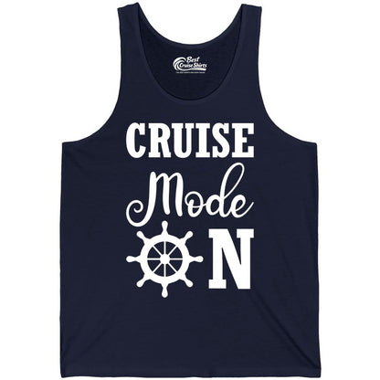Cruise Mode On Shirt - Nautical Vacation Shirt for Cruise Travelers (Tank Top) in Navy - Cruise Mode On Shirt With Nautical Wheel Bold Vacation Design