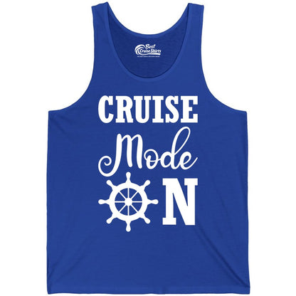 Cruise Mode On Shirt - Nautical Vacation Shirt for Cruise Travelers (Tank Top) in True Royal - Cruise Mode On Shirt With Nautical Wheel Bold Vacation Design