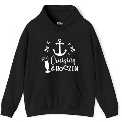 Cruise Drinking Shirt - Funny Nautical Booze Cruise Party Apparel (Hoodie) in Black - Cruising and Boozin Nautical Party Shirt with Anchor and Cocktail Art