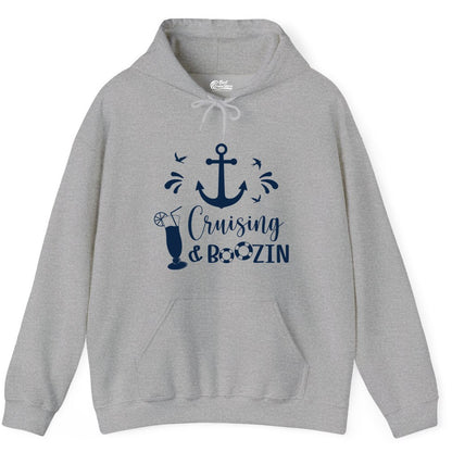 Cruise Drinking Shirt - Funny Nautical Booze Cruise Party Apparel (Hoodie) in Sport Grey - Cruising and Boozin Nautical Party Shirt with Anchor and Cocktail Art
