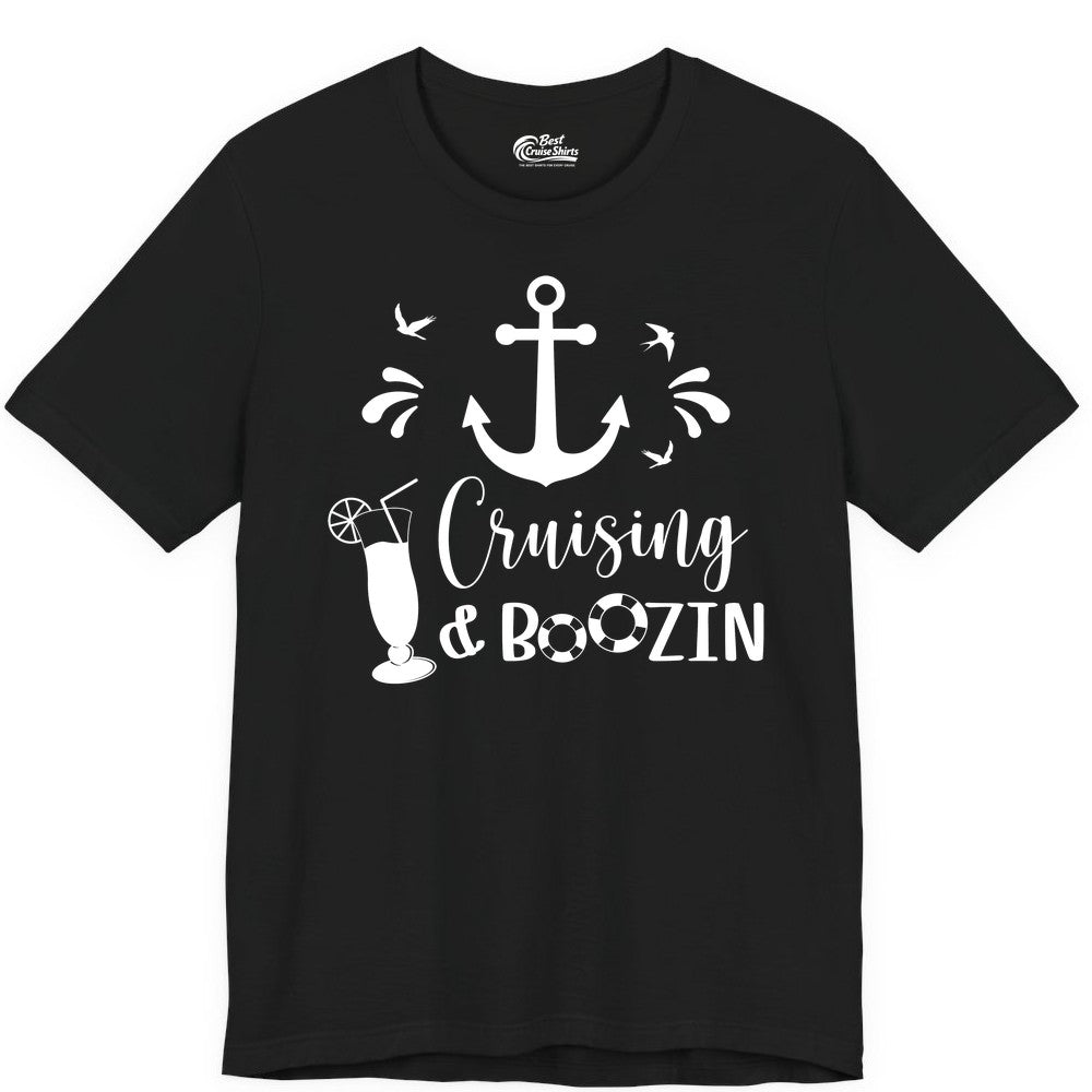 Cruise Drinking Shirt - Funny Nautical Booze Cruise Party Apparel (Premium Tee) in Black - Cruising and Boozin Nautical Party Shirt with Anchor and Cocktail Art