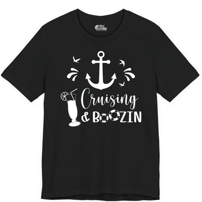 Cruise Drinking Shirt - Funny Nautical Booze Cruise Party Apparel (Premium Tee) in Black - Cruising and Boozin Nautical Party Shirt with Anchor and Cocktail Art