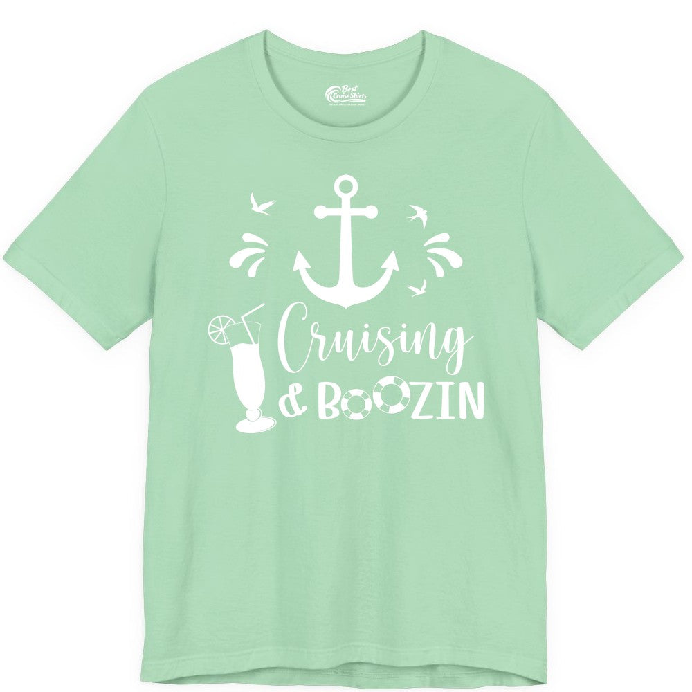 Cruise Drinking Shirt - Funny Nautical Booze Cruise Party Apparel (Premium Tee) in Mint - Cruising and Boozin Nautical Party Shirt with Anchor and Cocktail Art