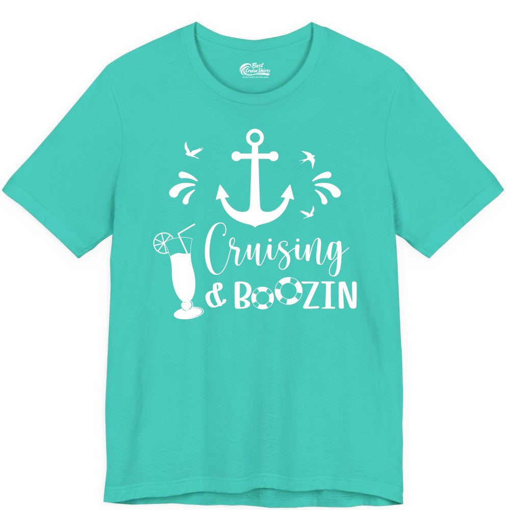 Cruise Drinking Shirt - Funny Nautical Booze Cruise Party Apparel (Premium Tee) in Teal - Cruising and Boozin Nautical Party Shirt with Anchor and Cocktail Art