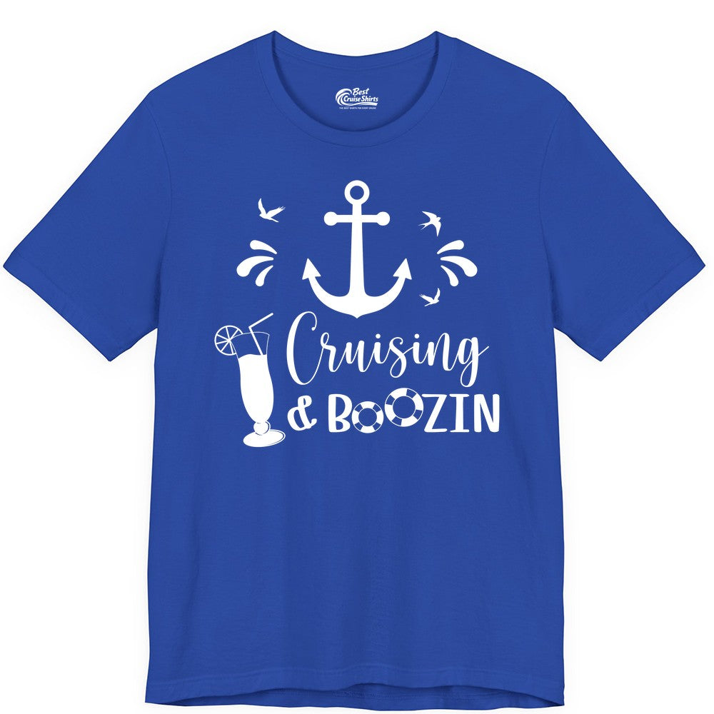 Cruise Drinking Shirt - Funny Nautical Booze Cruise Party Apparel (Premium Tee) in True Royal - Cruising and Boozin Nautical Party Shirt with Anchor and Cocktail Art