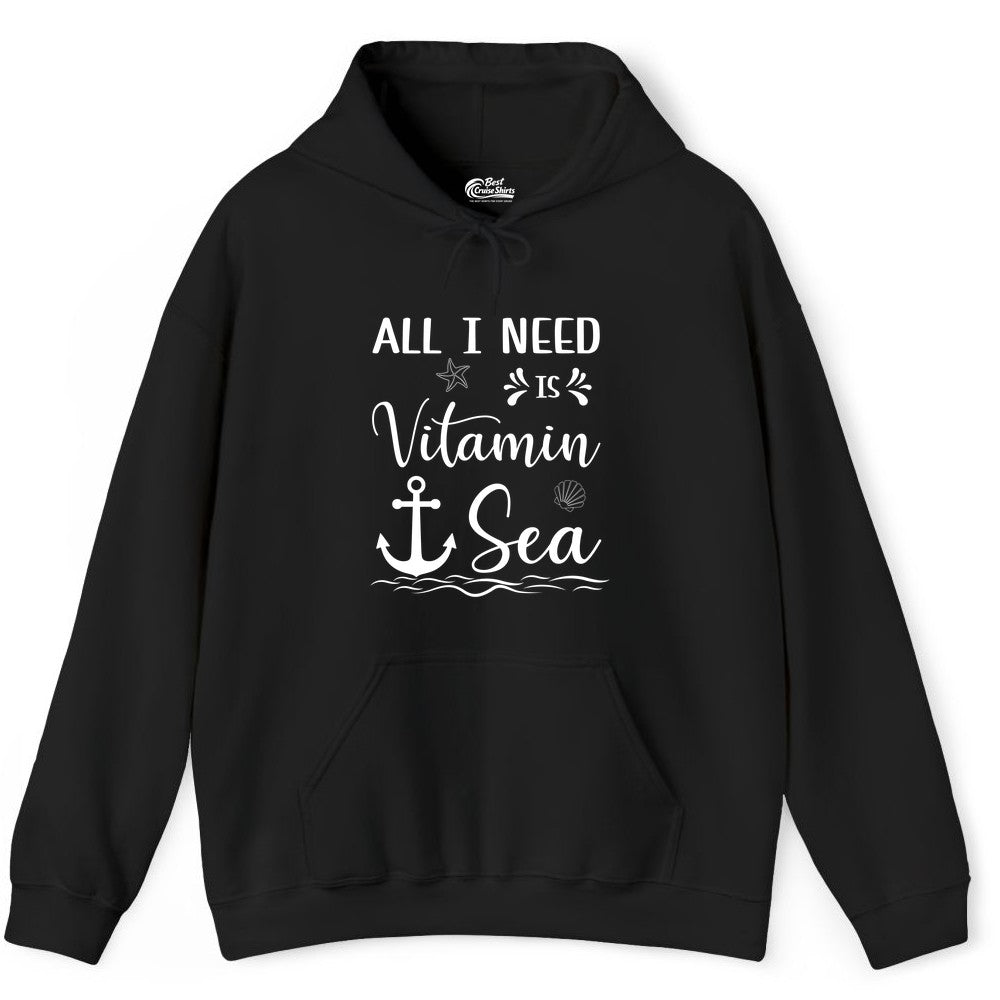 Vitamin Sea Shirt - Nautical Beach Pun Tee for Summer Vacation (Hoodie) in Black - All I Need Is Vitamin Sea Nautical Beach Pun Shirt with Anchor Art