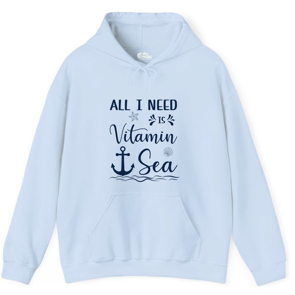 Vitamin Sea Shirt - Nautical Beach Pun Tee for Summer Vacation (Hoodie) in Light Blue - All I Need Is Vitamin Sea Nautical Beach Pun Shirt with Anchor Art