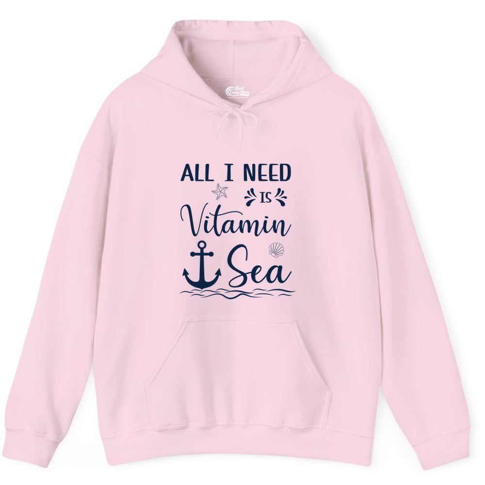 Vitamin Sea Shirt - Nautical Beach Pun Tee for Summer Vacation (Hoodie) in Light Pink - All I Need Is Vitamin Sea Nautical Beach Pun Shirt with Anchor Art