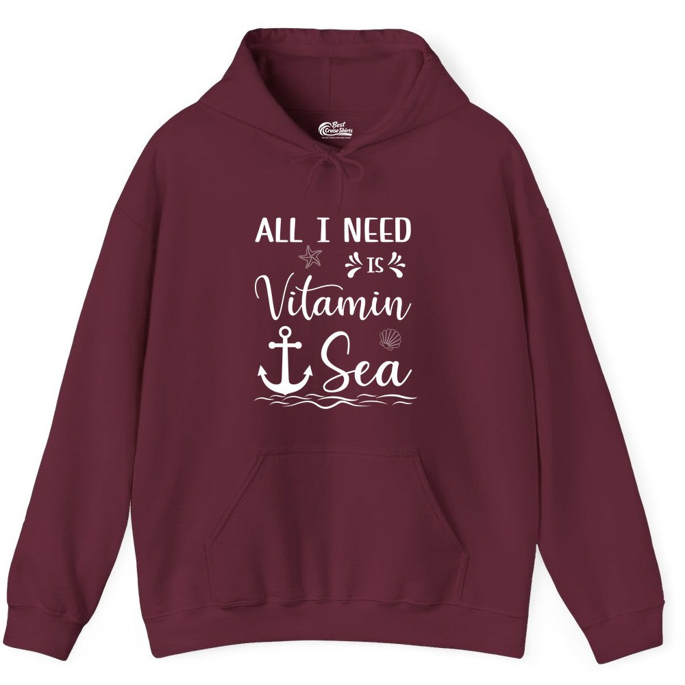Vitamin Sea Shirt - Nautical Beach Pun Tee for Summer Vacation (Hoodie) in Maroon - All I Need Is Vitamin Sea Nautical Beach Pun Shirt with Anchor Art