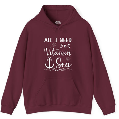Vitamin Sea Shirt - Nautical Beach Pun Tee for Summer Vacation (Hoodie) in Maroon - All I Need Is Vitamin Sea Nautical Beach Pun Shirt with Anchor Art