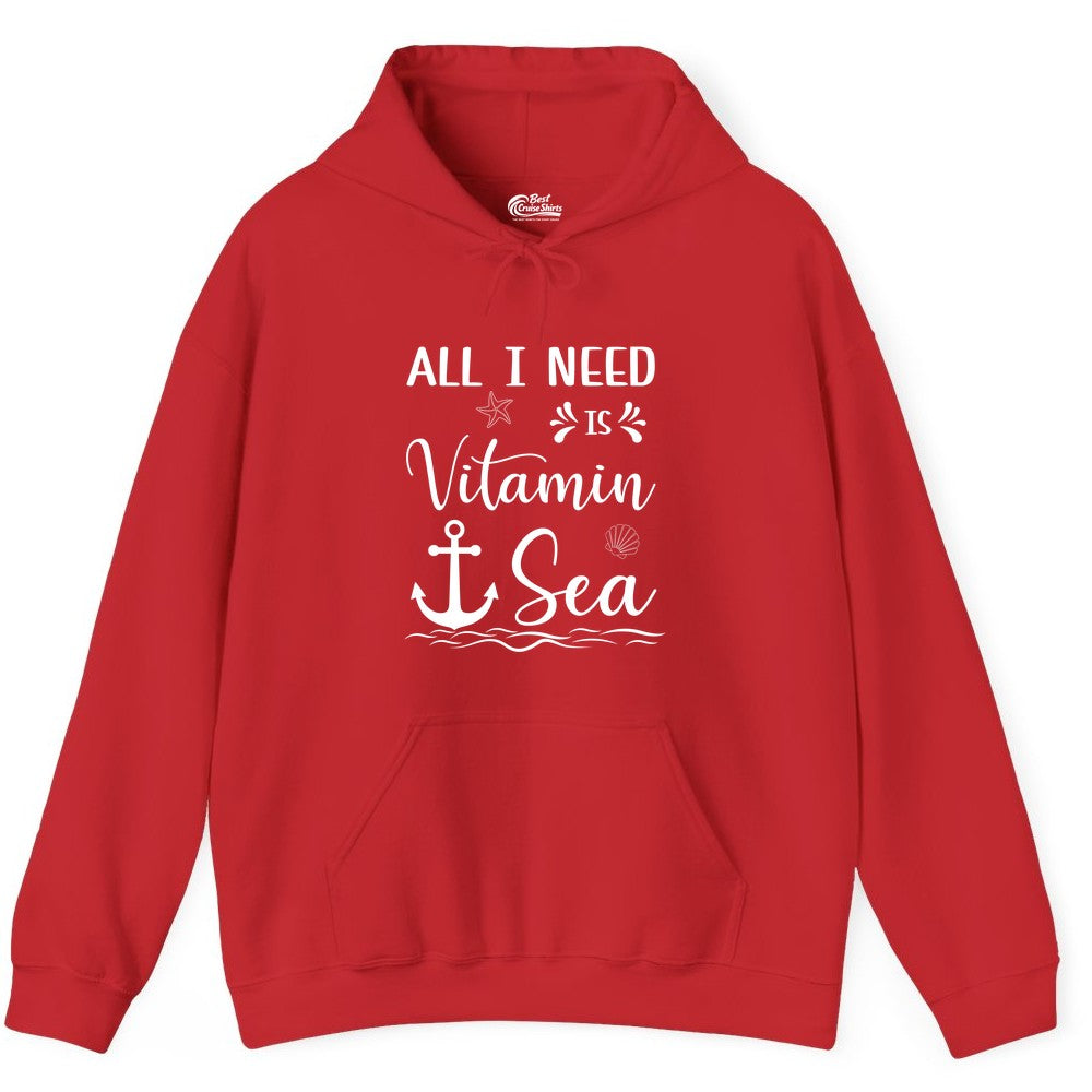 Vitamin Sea Shirt - Nautical Beach Pun Tee for Summer Vacation (Hoodie) in Red - All I Need Is Vitamin Sea Nautical Beach Pun Shirt with Anchor Art