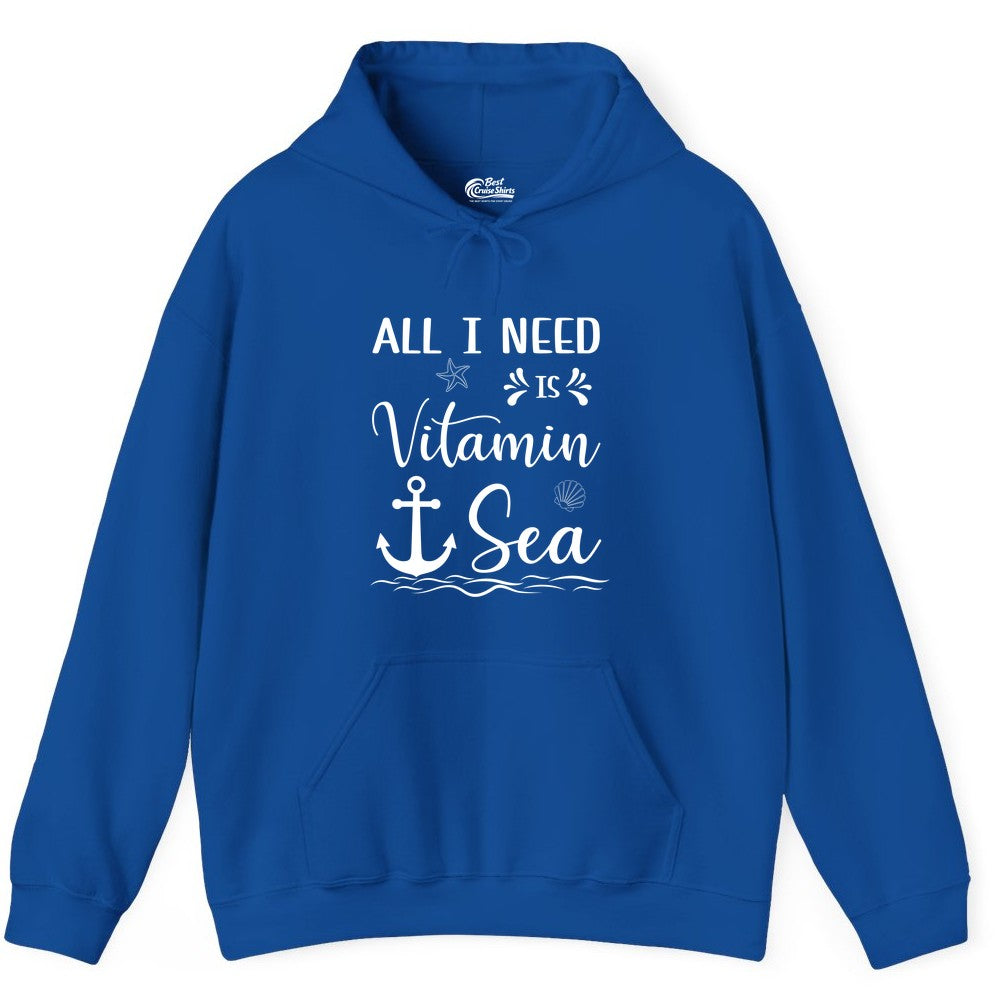 Vitamin Sea Shirt - Nautical Beach Pun Tee for Summer Vacation (Hoodie) in Royal - All I Need Is Vitamin Sea Nautical Beach Pun Shirt with Anchor Art